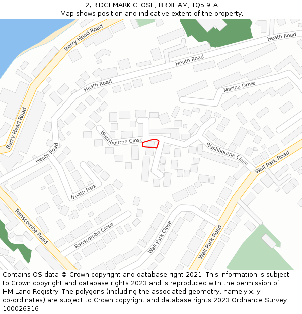 2, RIDGEMARK CLOSE, BRIXHAM, TQ5 9TA: Location map and indicative extent of plot