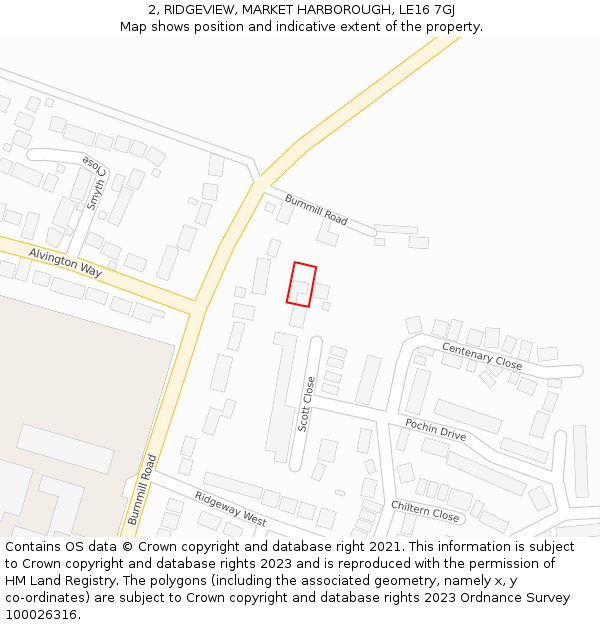 2, RIDGEVIEW, MARKET HARBOROUGH, LE16 7GJ: Location map and indicative extent of plot