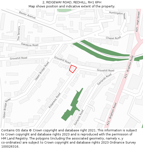 2, RIDGEWAY ROAD, REDHILL, RH1 6PH: Location map and indicative extent of plot