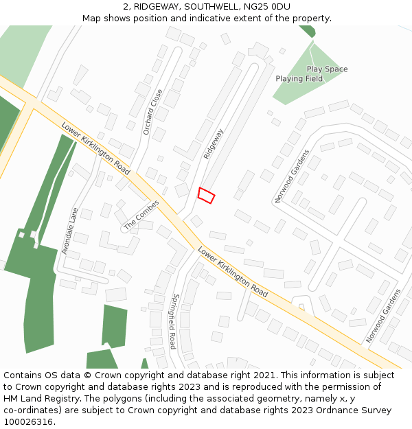 2, RIDGEWAY, SOUTHWELL, NG25 0DU: Location map and indicative extent of plot