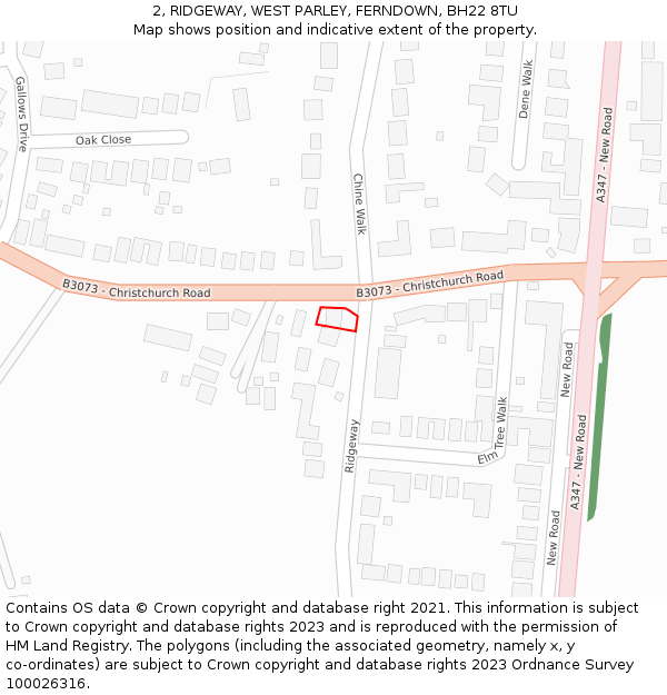 2, RIDGEWAY, WEST PARLEY, FERNDOWN, BH22 8TU: Location map and indicative extent of plot