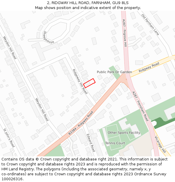 2, RIDGWAY HILL ROAD, FARNHAM, GU9 8LS: Location map and indicative extent of plot