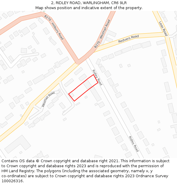 2, RIDLEY ROAD, WARLINGHAM, CR6 9LR: Location map and indicative extent of plot