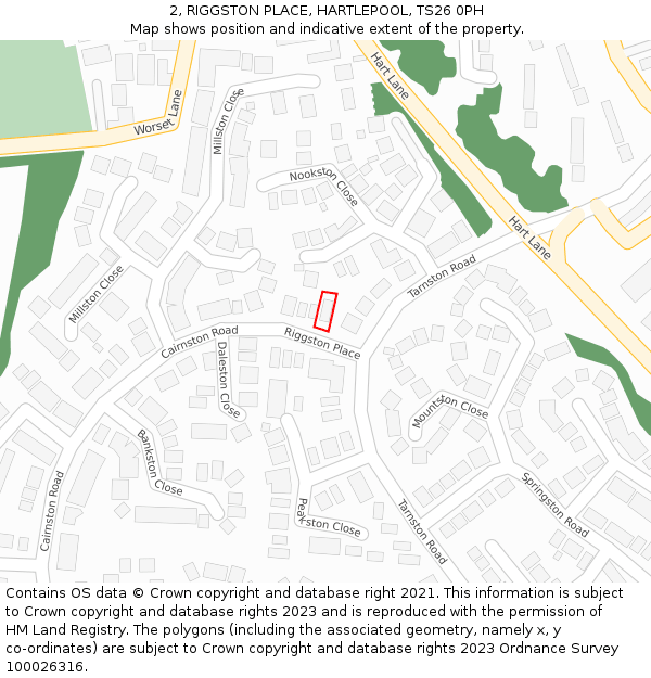 2, RIGGSTON PLACE, HARTLEPOOL, TS26 0PH: Location map and indicative extent of plot