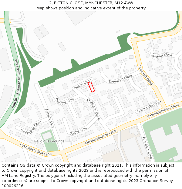 2, RIGTON CLOSE, MANCHESTER, M12 4WW: Location map and indicative extent of plot