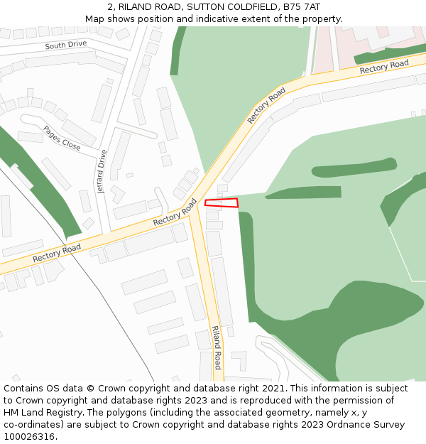 2, RILAND ROAD, SUTTON COLDFIELD, B75 7AT: Location map and indicative extent of plot