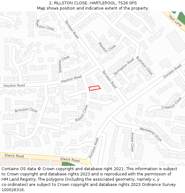 2, RILLSTON CLOSE, HARTLEPOOL, TS26 0PS: Location map and indicative extent of plot