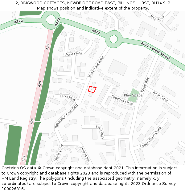 2, RINGWOOD COTTAGES, NEWBRIDGE ROAD EAST, BILLINGSHURST, RH14 9LP: Location map and indicative extent of plot