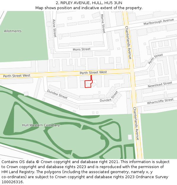 2, RIPLEY AVENUE, HULL, HU5 3UN: Location map and indicative extent of plot