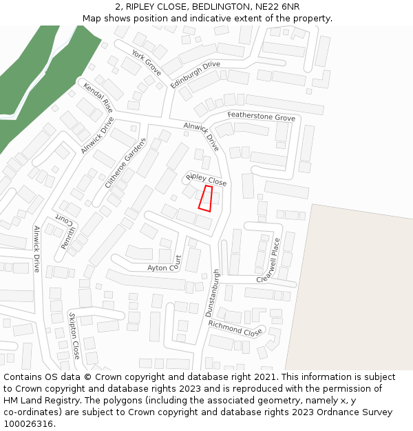 2, RIPLEY CLOSE, BEDLINGTON, NE22 6NR: Location map and indicative extent of plot