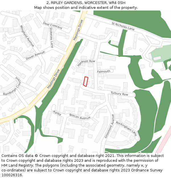 2, RIPLEY GARDENS, WORCESTER, WR4 0SH: Location map and indicative extent of plot