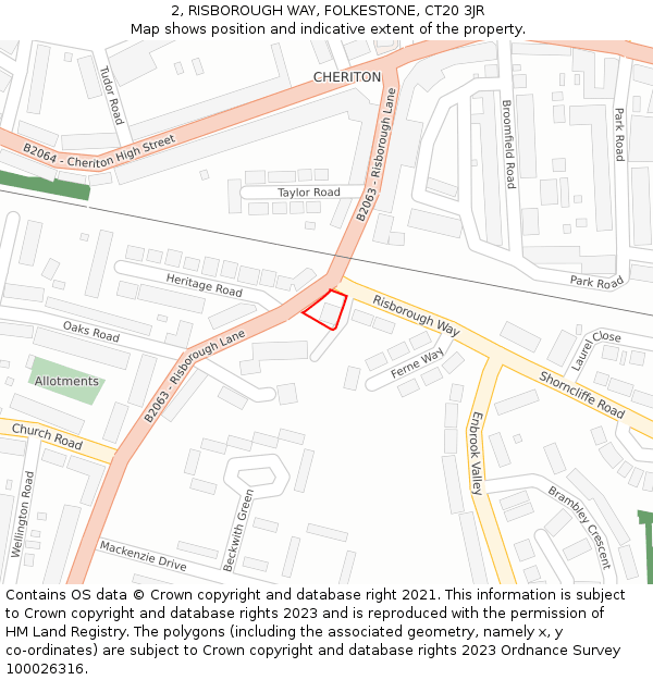 2, RISBOROUGH WAY, FOLKESTONE, CT20 3JR: Location map and indicative extent of plot