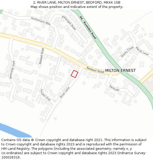 2, RIVER LANE, MILTON ERNEST, BEDFORD, MK44 1SB: Location map and indicative extent of plot