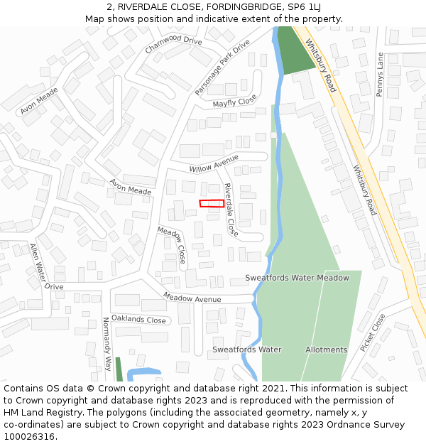2, RIVERDALE CLOSE, FORDINGBRIDGE, SP6 1LJ: Location map and indicative extent of plot