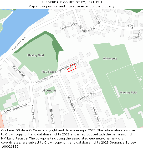 2, RIVERDALE COURT, OTLEY, LS21 1SU: Location map and indicative extent of plot