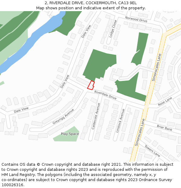 2, RIVERDALE DRIVE, COCKERMOUTH, CA13 9EL: Location map and indicative extent of plot