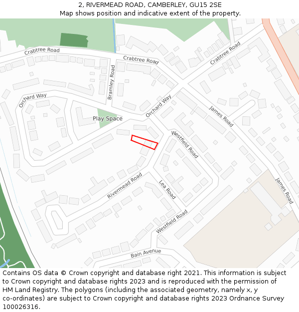 2, RIVERMEAD ROAD, CAMBERLEY, GU15 2SE: Location map and indicative extent of plot