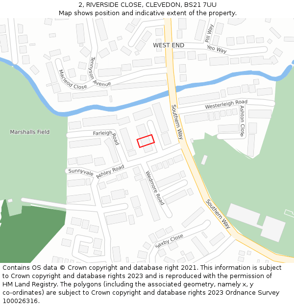 2, RIVERSIDE CLOSE, CLEVEDON, BS21 7UU: Location map and indicative extent of plot