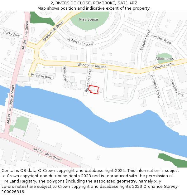 2, RIVERSIDE CLOSE, PEMBROKE, SA71 4PZ: Location map and indicative extent of plot