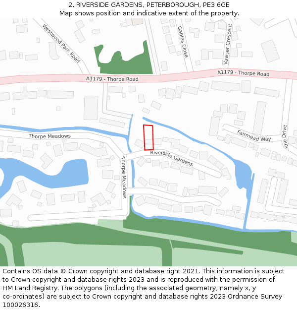 2, RIVERSIDE GARDENS, PETERBOROUGH, PE3 6GE: Location map and indicative extent of plot