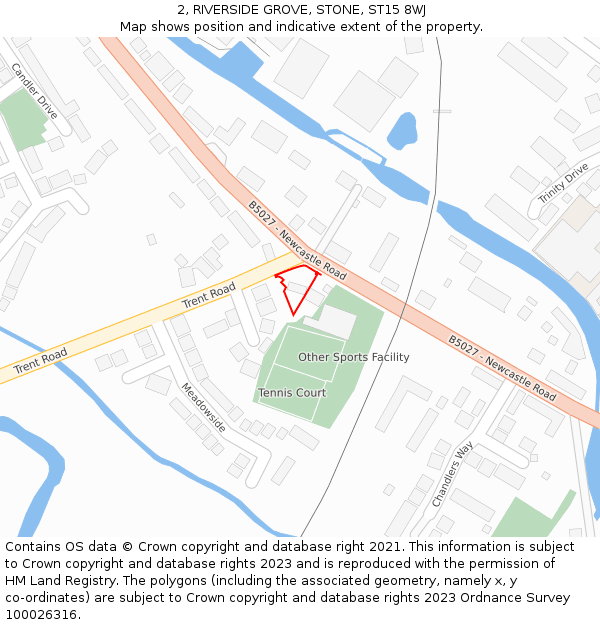 2, RIVERSIDE GROVE, STONE, ST15 8WJ: Location map and indicative extent of plot