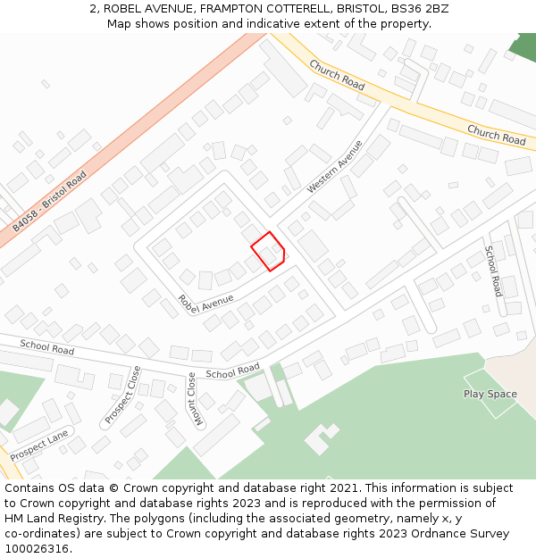 2, ROBEL AVENUE, FRAMPTON COTTERELL, BRISTOL, BS36 2BZ: Location map and indicative extent of plot