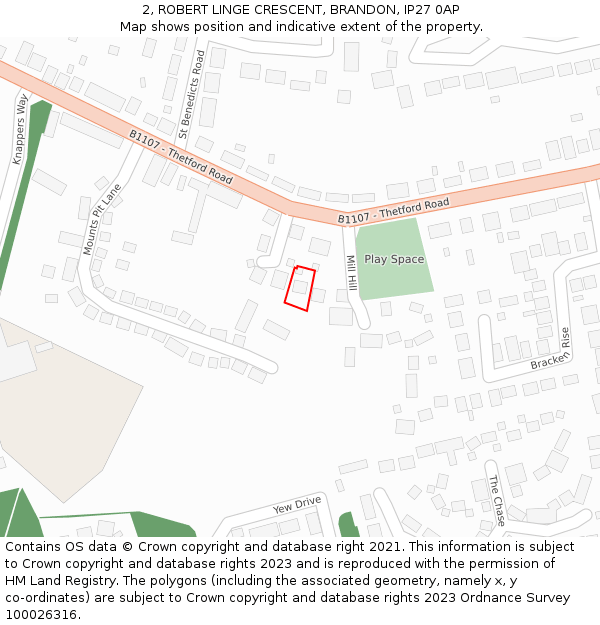 2, ROBERT LINGE CRESCENT, BRANDON, IP27 0AP: Location map and indicative extent of plot