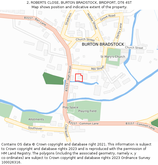 2, ROBERTS CLOSE, BURTON BRADSTOCK, BRIDPORT, DT6 4ST: Location map and indicative extent of plot