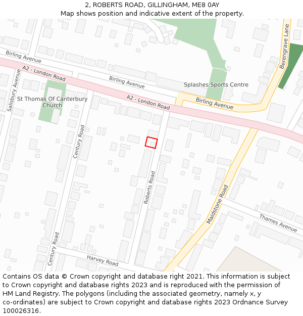 2, ROBERTS ROAD, GILLINGHAM, ME8 0AY: Location map and indicative extent of plot