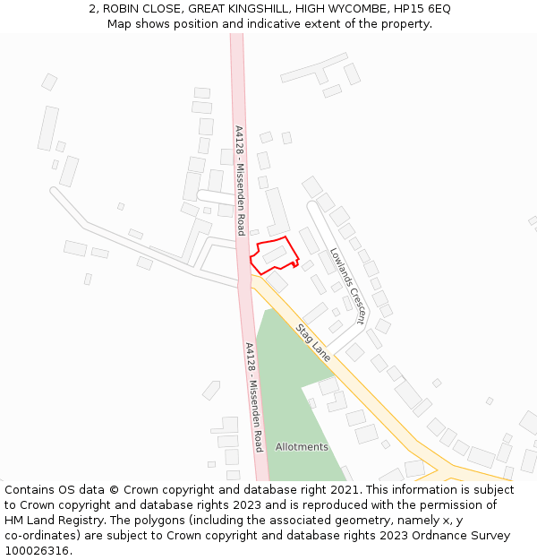 2, ROBIN CLOSE, GREAT KINGSHILL, HIGH WYCOMBE, HP15 6EQ: Location map and indicative extent of plot