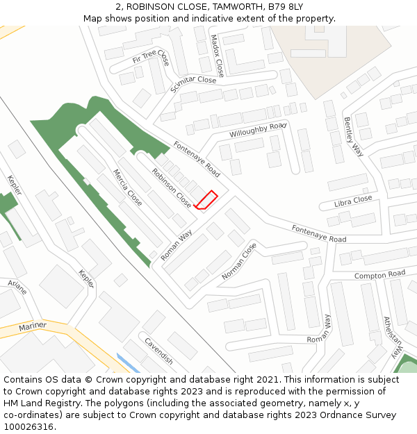 2, ROBINSON CLOSE, TAMWORTH, B79 8LY: Location map and indicative extent of plot