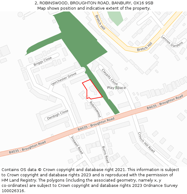 2, ROBINSWOOD, BROUGHTON ROAD, BANBURY, OX16 9SB: Location map and indicative extent of plot