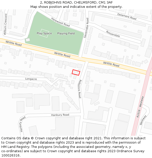 2, ROBJOHNS ROAD, CHELMSFORD, CM1 3AF: Location map and indicative extent of plot