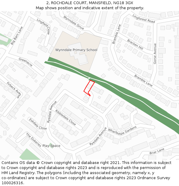 2, ROCHDALE COURT, MANSFIELD, NG18 3GX: Location map and indicative extent of plot