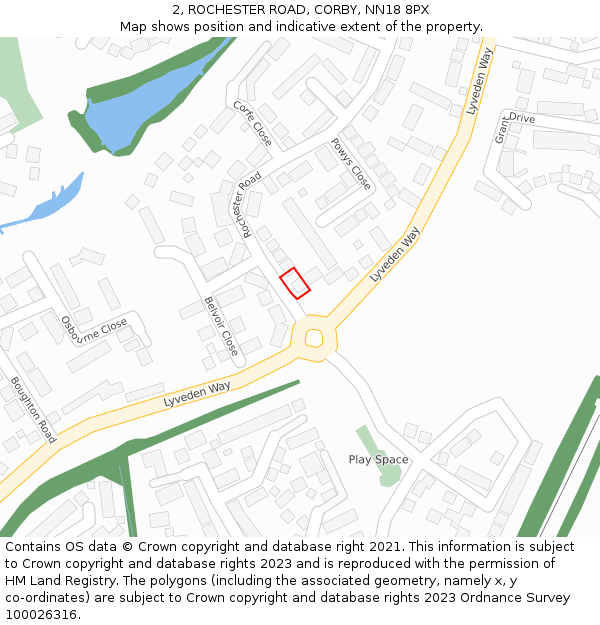 2, ROCHESTER ROAD, CORBY, NN18 8PX: Location map and indicative extent of plot