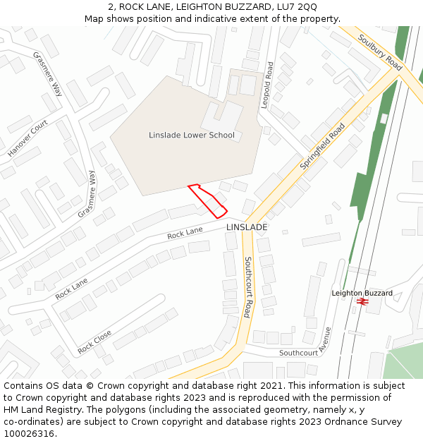 2, ROCK LANE, LEIGHTON BUZZARD, LU7 2QQ: Location map and indicative extent of plot