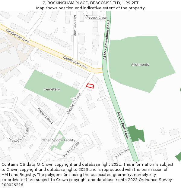 2, ROCKINGHAM PLACE, BEACONSFIELD, HP9 2ET: Location map and indicative extent of plot