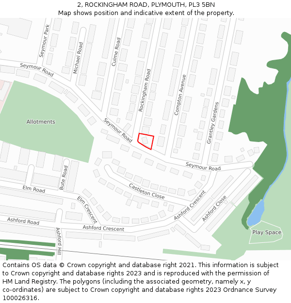 2, ROCKINGHAM ROAD, PLYMOUTH, PL3 5BN: Location map and indicative extent of plot