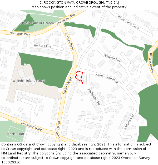 2, ROCKINGTON WAY, CROWBOROUGH, TN6 2NJ: Location map and indicative extent of plot