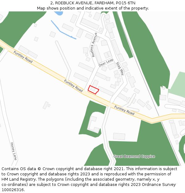 2, ROEBUCK AVENUE, FAREHAM, PO15 6TN: Location map and indicative extent of plot