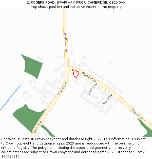 2, ROGERS ROAD, SWAFFHAM PRIOR, CAMBRIDGE, CB25 0HX: Location map and indicative extent of plot