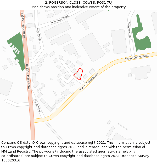 2, ROGERSON CLOSE, COWES, PO31 7UJ: Location map and indicative extent of plot