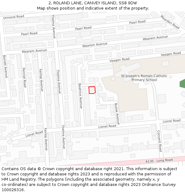 2, ROLAND LANE, CANVEY ISLAND, SS8 9DW: Location map and indicative extent of plot