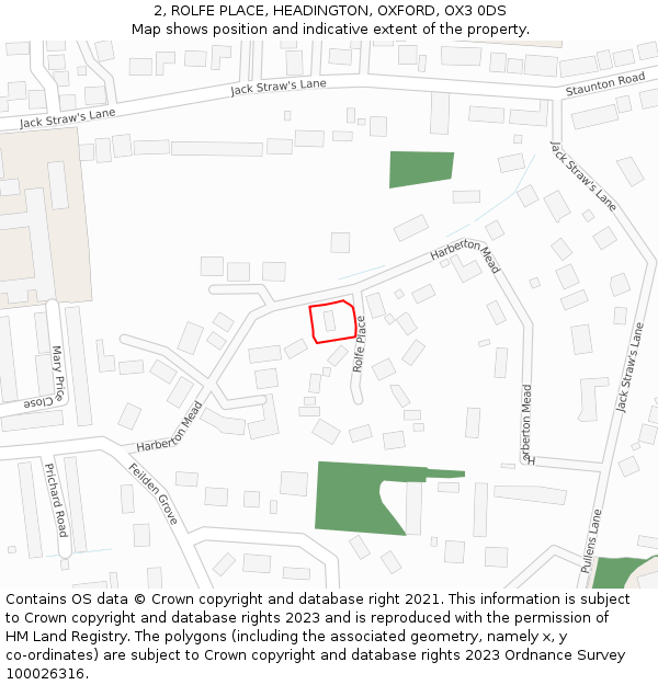 2, ROLFE PLACE, HEADINGTON, OXFORD, OX3 0DS: Location map and indicative extent of plot