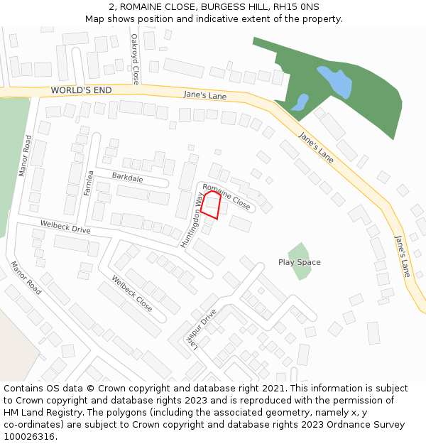 2, ROMAINE CLOSE, BURGESS HILL, RH15 0NS: Location map and indicative extent of plot