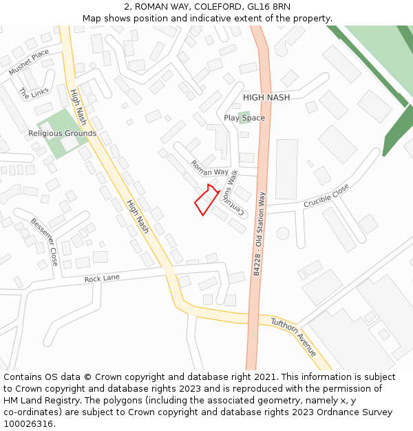 2, ROMAN WAY, COLEFORD, GL16 8RN: Location map and indicative extent of plot