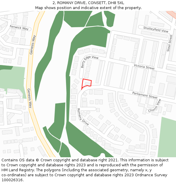 2, ROMANY DRIVE, CONSETT, DH8 5XL: Location map and indicative extent of plot