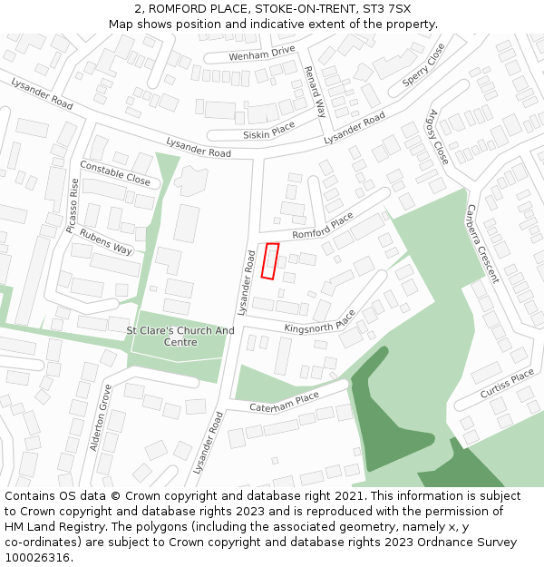 2, ROMFORD PLACE, STOKE-ON-TRENT, ST3 7SX: Location map and indicative extent of plot