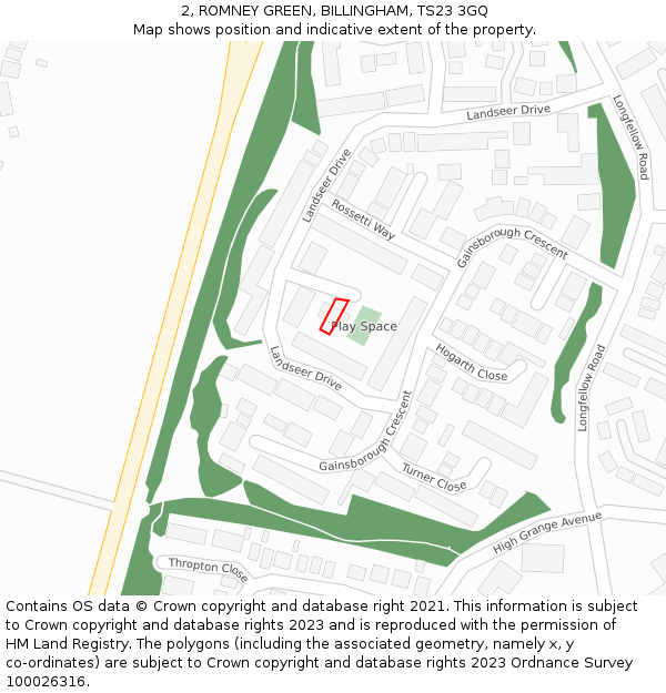 2, ROMNEY GREEN, BILLINGHAM, TS23 3GQ: Location map and indicative extent of plot