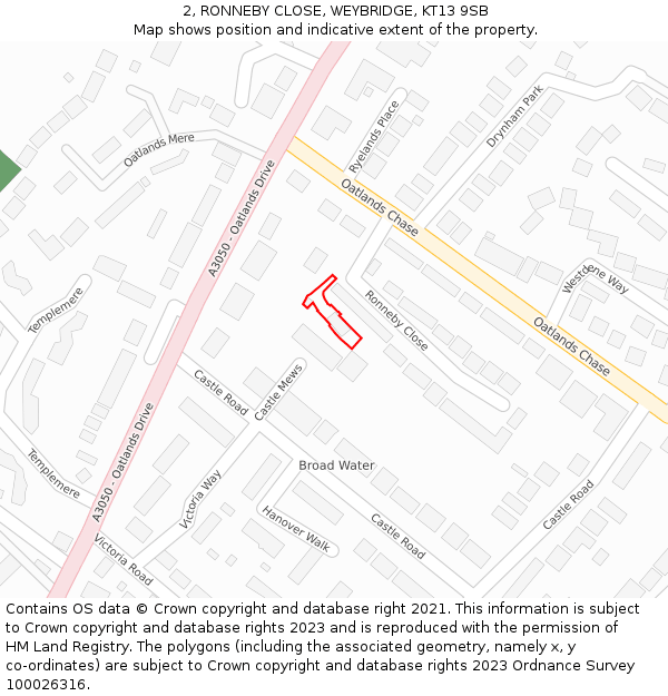 2, RONNEBY CLOSE, WEYBRIDGE, KT13 9SB: Location map and indicative extent of plot